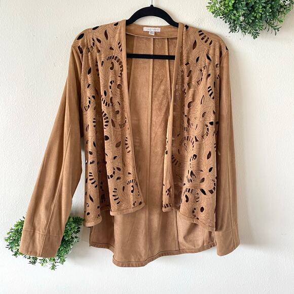 Erin London brown cutout faux suede open jacket - Picture 7 of 10